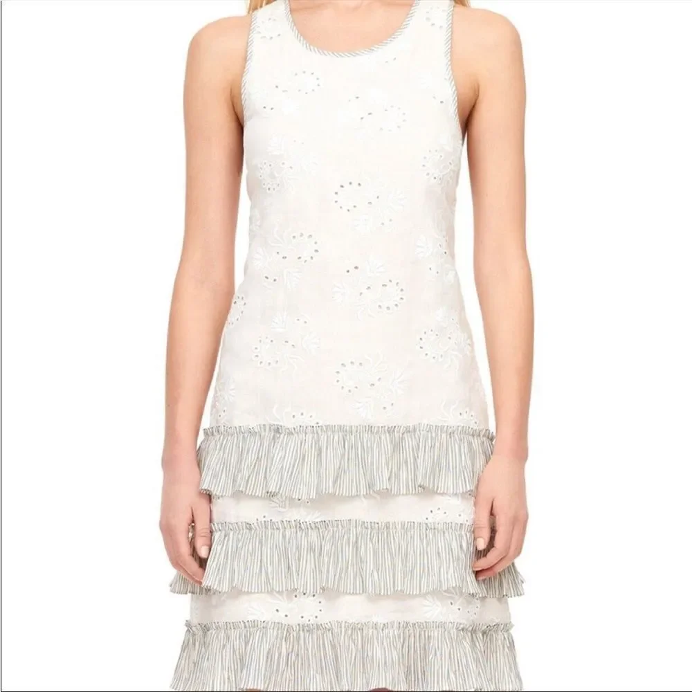 Rebecca Taylor Garden Linen Eyelet Dress in Vanilla
